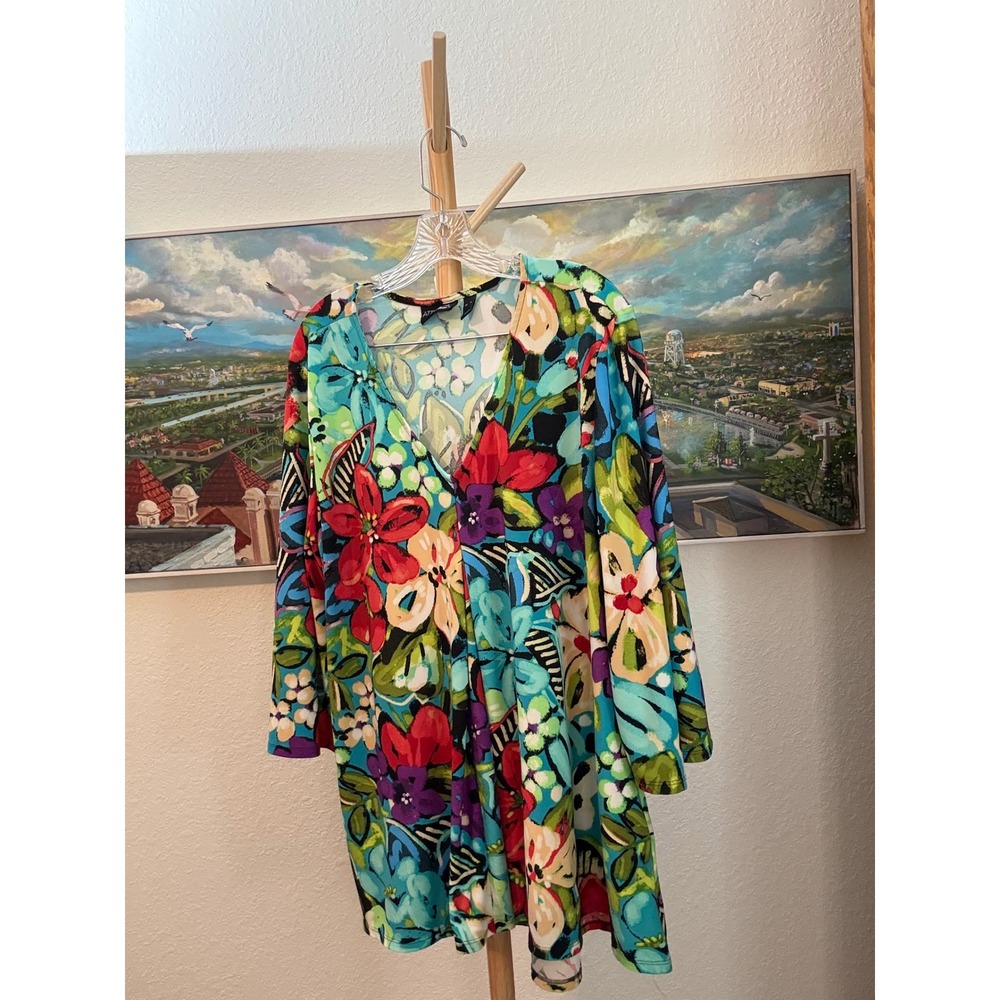 Attitudes by Renee Tunic Women XL Multicolor Floral V-Neck 3/4 Sleeve